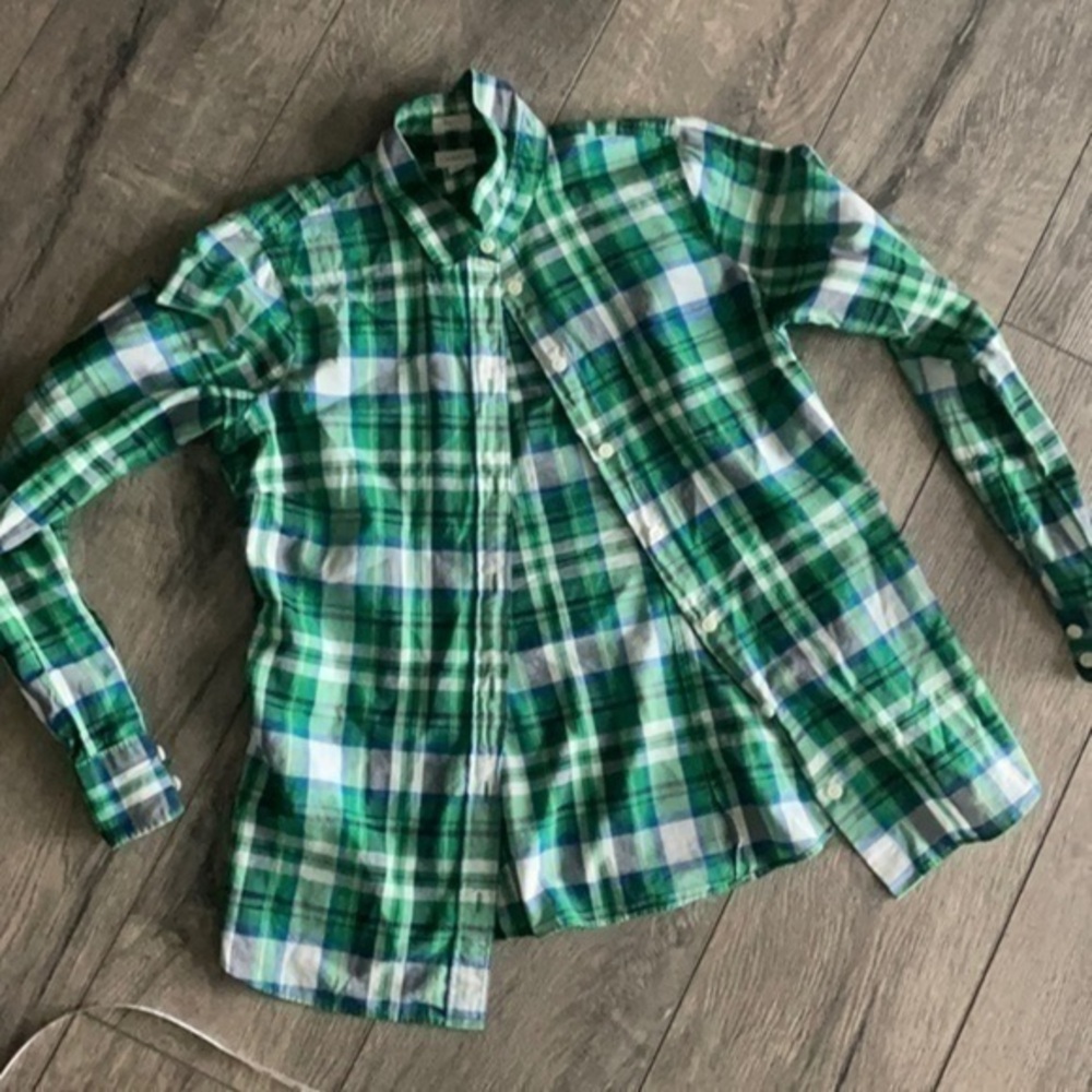 J. Crew top Small green plaid button up